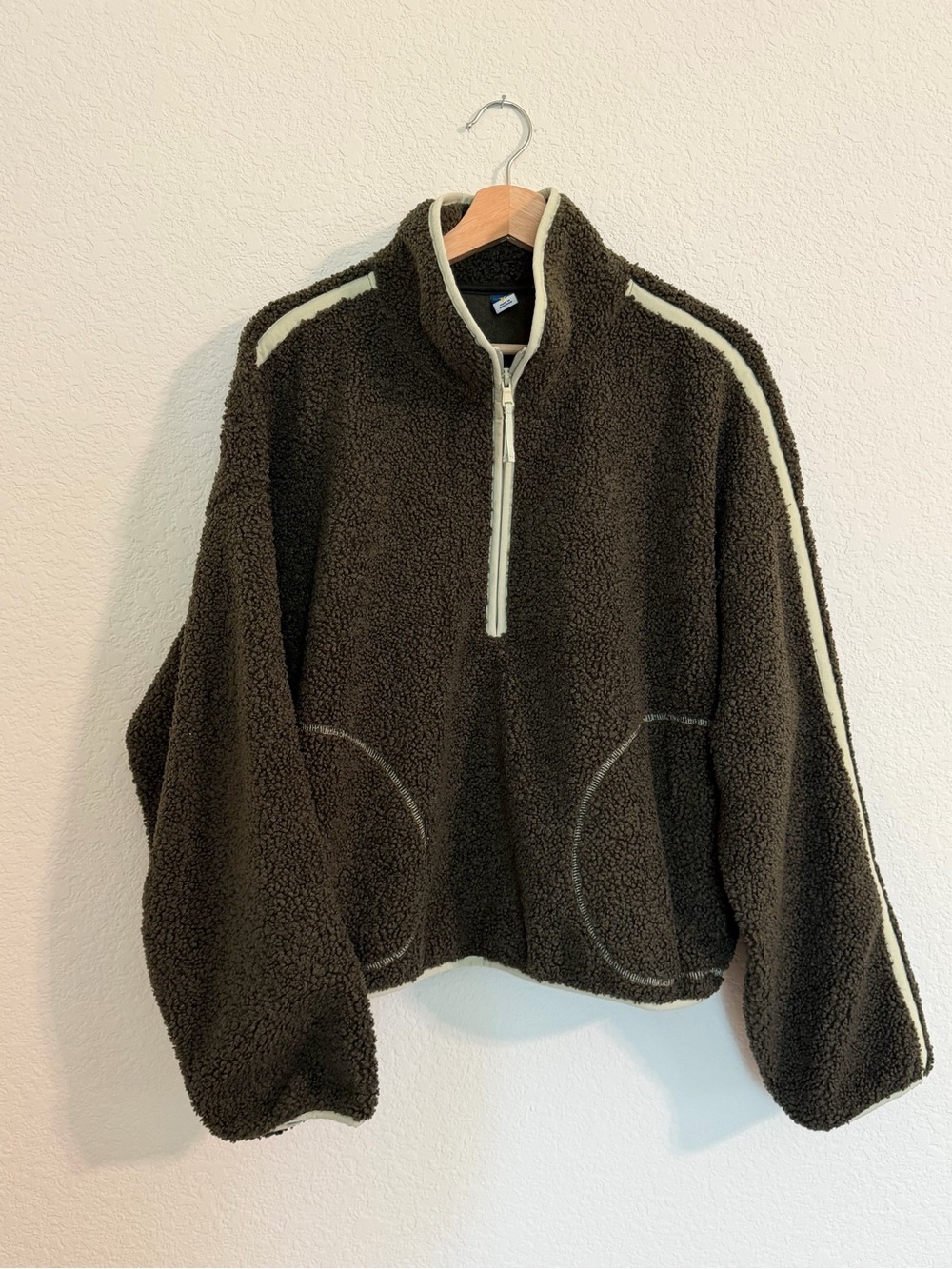 Green Sherpa Mock Neck Boxy Half Zip